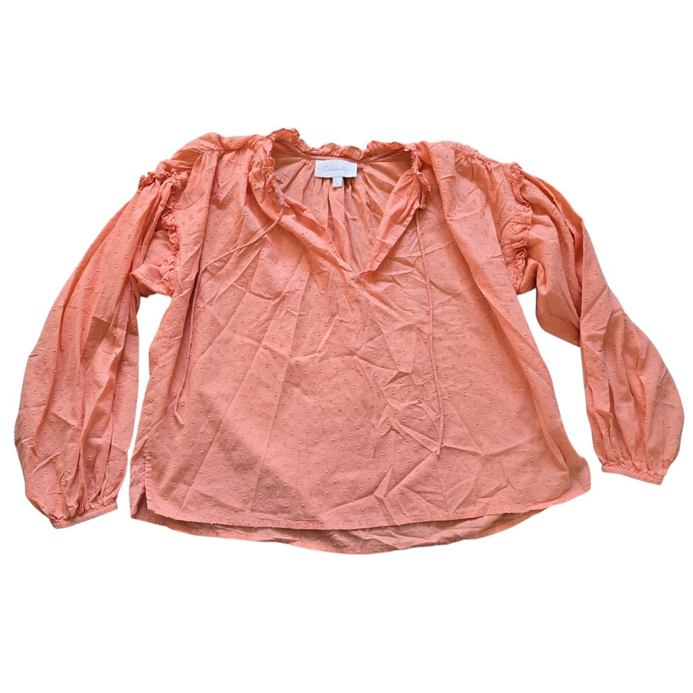 Cleobella Women's Pink Long Sleeve Ruffle Neck Peasant Blouse Top - Size‎ S